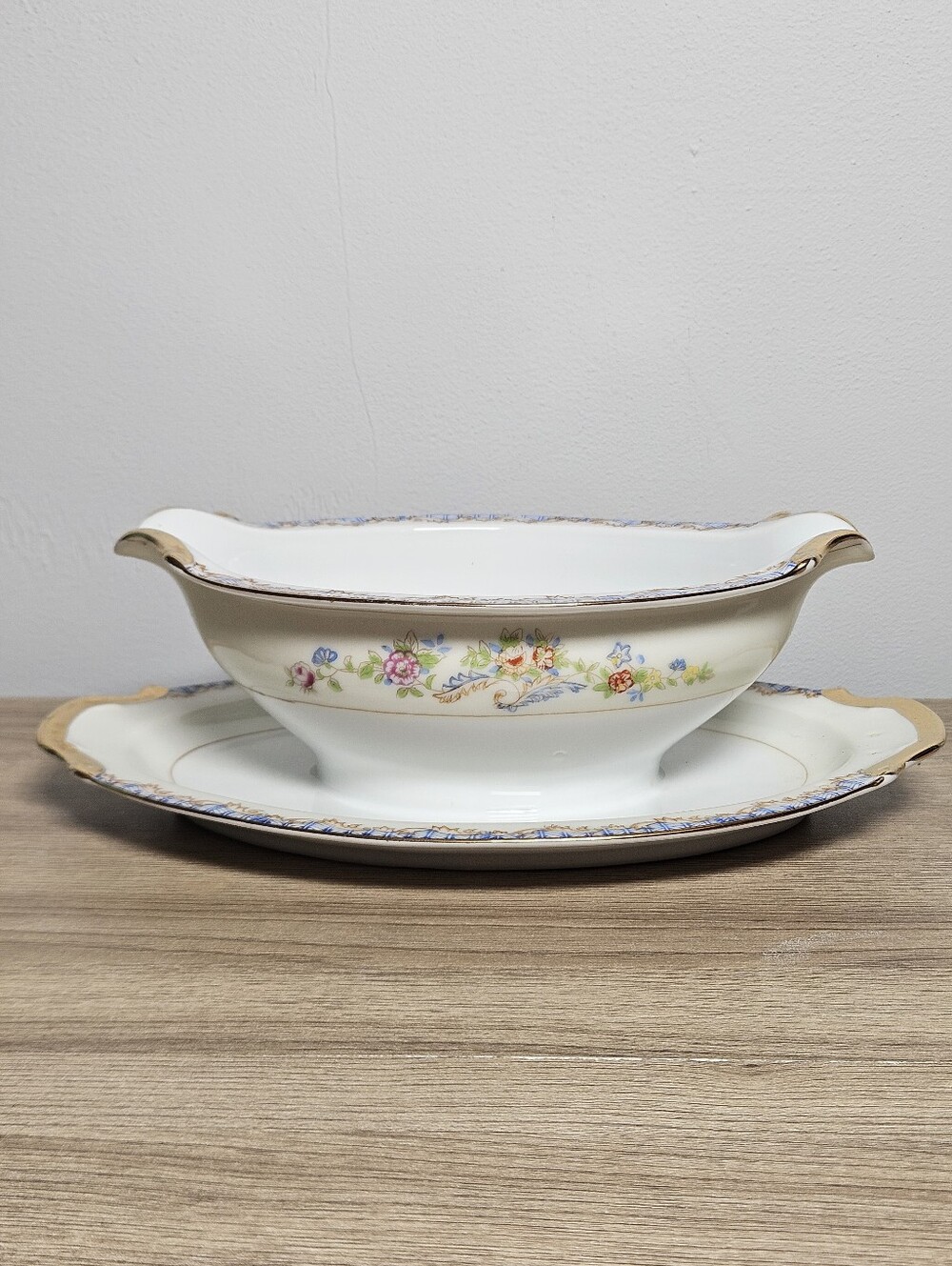 Chatham China Gravy Boat & Underplate Floral Gold Trim Made In Japan Vintage